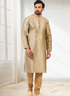 Golden Colour New Design Jacquard Silk Brocade Festive Wear Latest Kurta Pajama Mens Collection 1219-1006